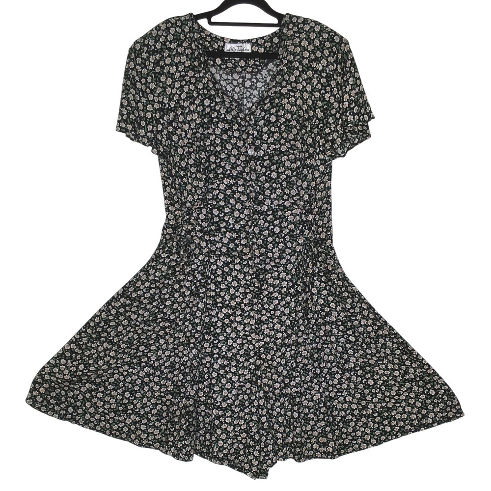 Alix Taylor Shorts Romper Women L / XL Black Floral Vintage 90s Ties